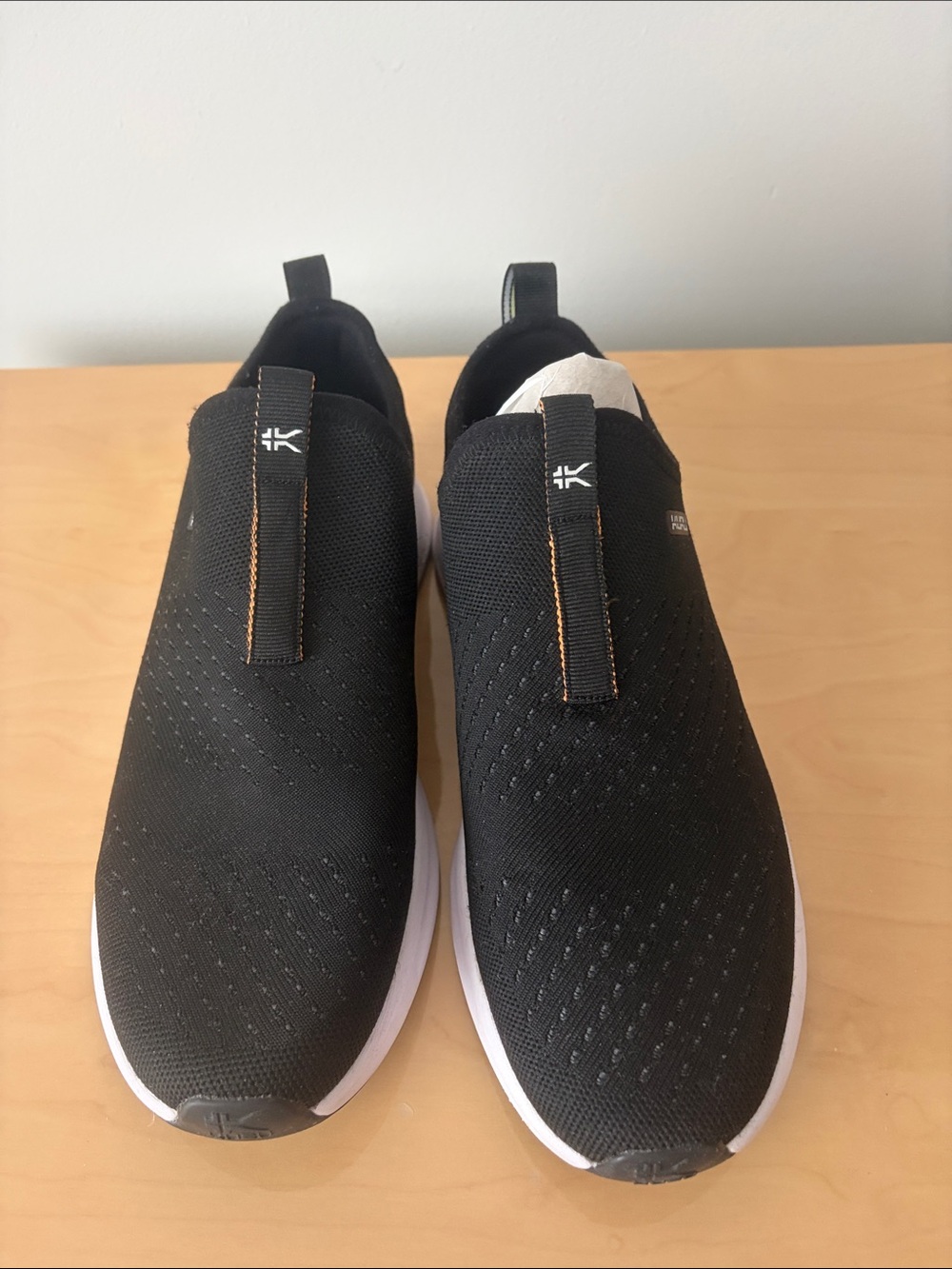 KURU Men's Black Slip-On Knit Sneakers with White Sole